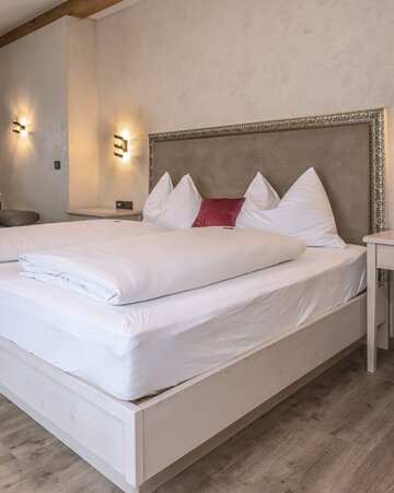 Großes Zimmer mit Couch und Bett